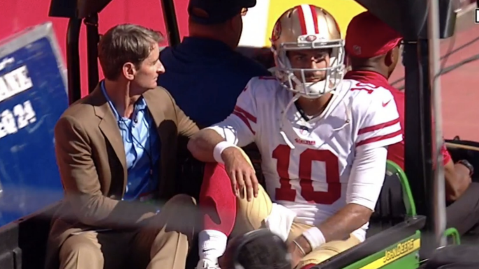 Jimmy Garoppolo carted off with knee injury, Shanahan fears it’s ACL