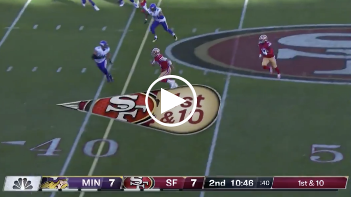 Jimmy Garoppolo pancakes Anthony Barr while lead blocking on reverse