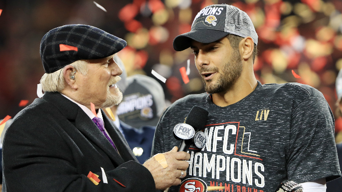 Shanahans share moment, Garoppolo and Kittle fire up crowd in trophy presentation